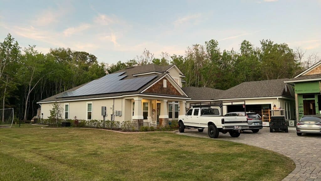 Country house with solar panels installed on the roof.