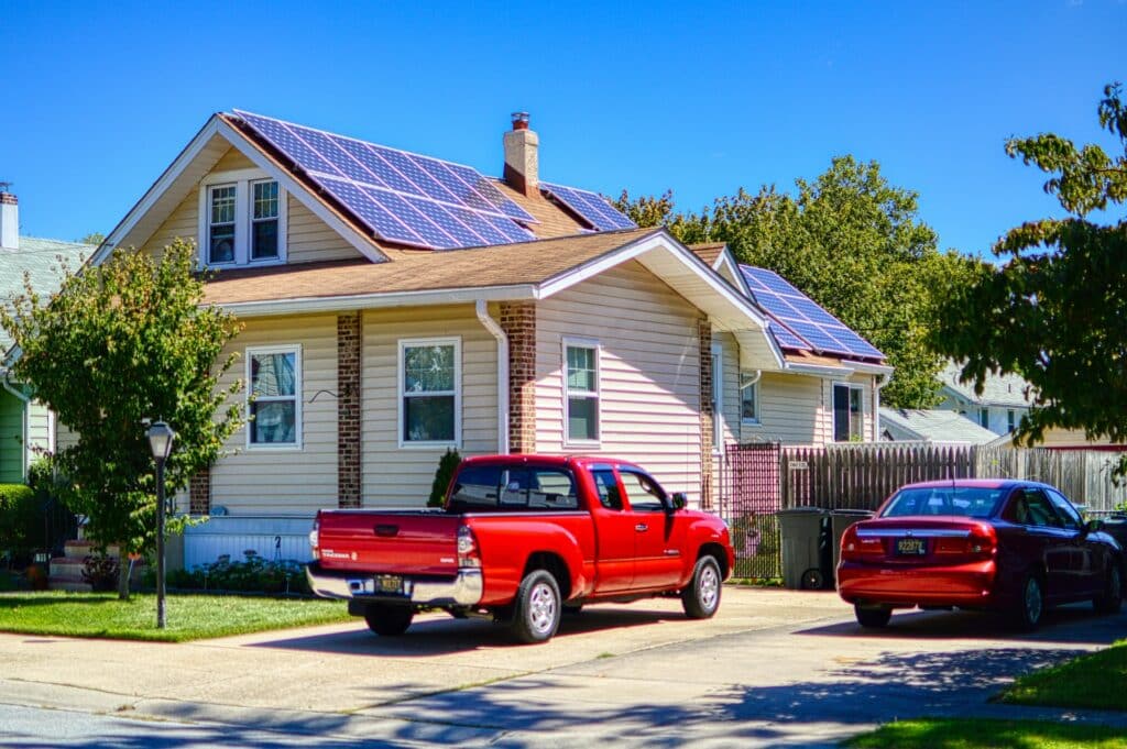 Solar panels installed on a suburban house in Oklahoma.